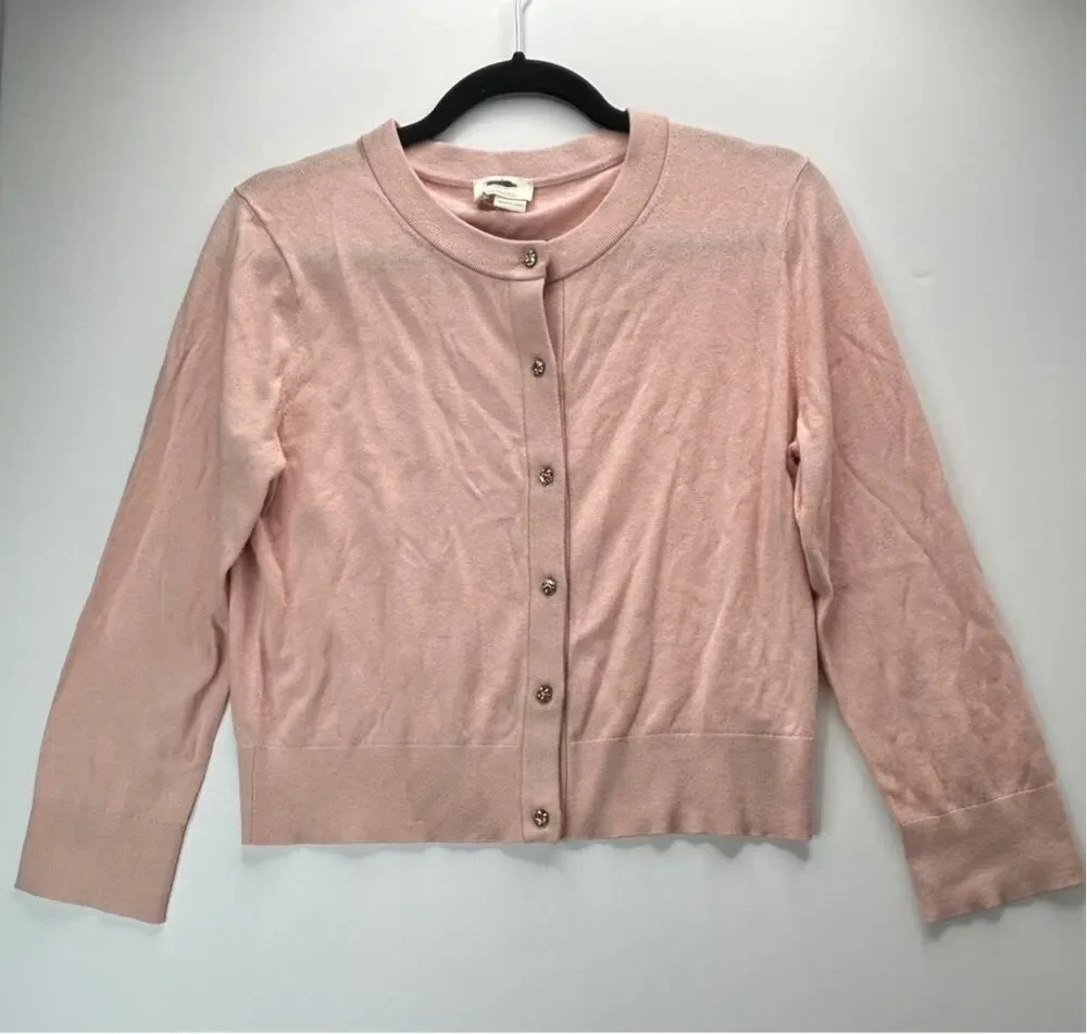 Kate Spade Silk Blend Cardigan Blush Gold Tone Gem Buttons Women Medium